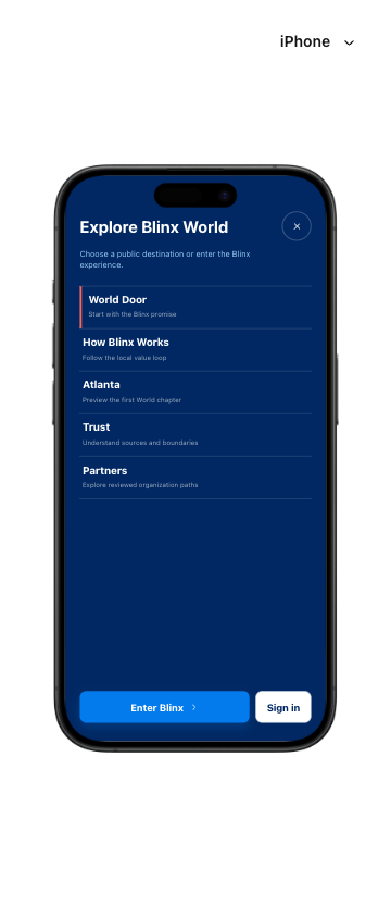 Blinx public menu at 360 pixels