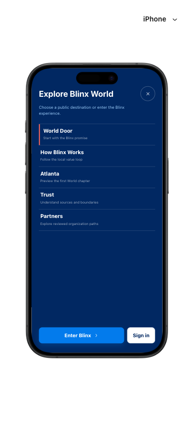 Blinx public menu at 390 pixels