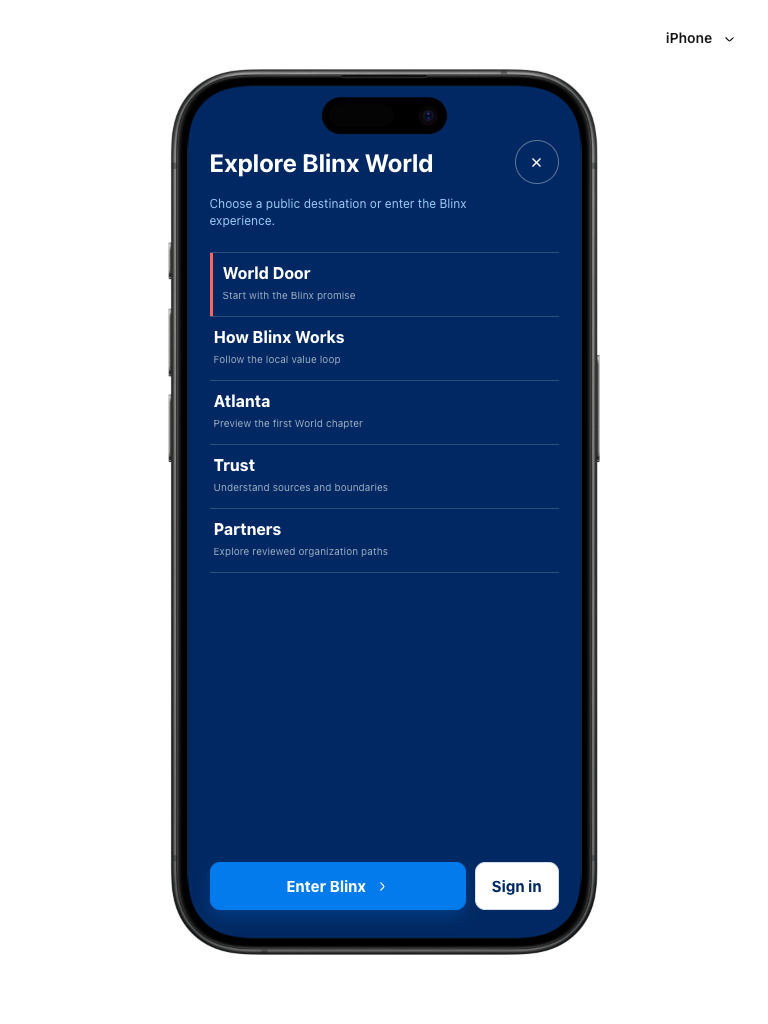 Blinx public menu at 768 pixels